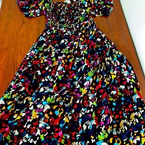 Tanya Taylor size medium dress. Black with multicolored designs. Work once.